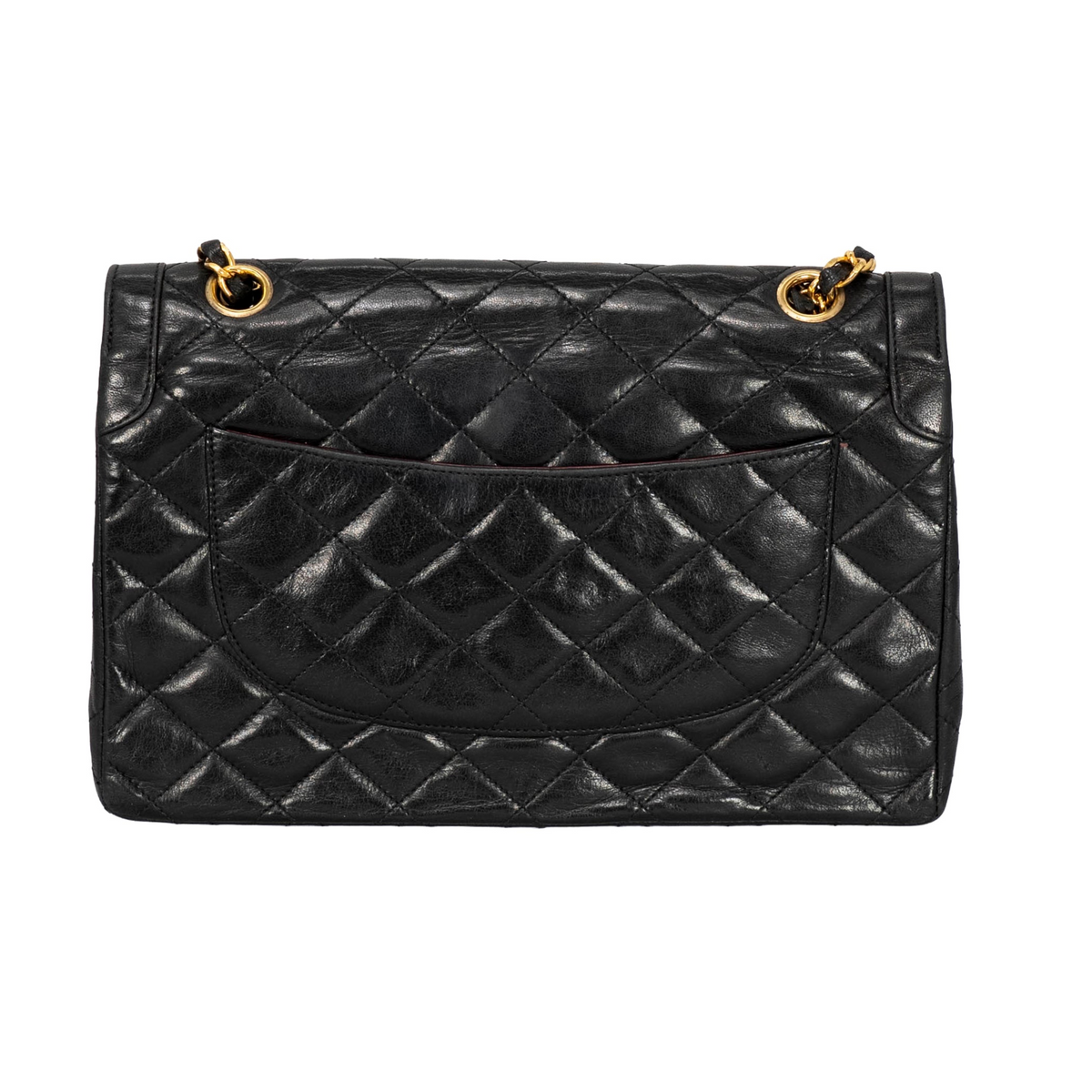 Your Bag Now Mine Chanel Matelasse shoulder bag in black quilted leather with gold-tone chain strap back view