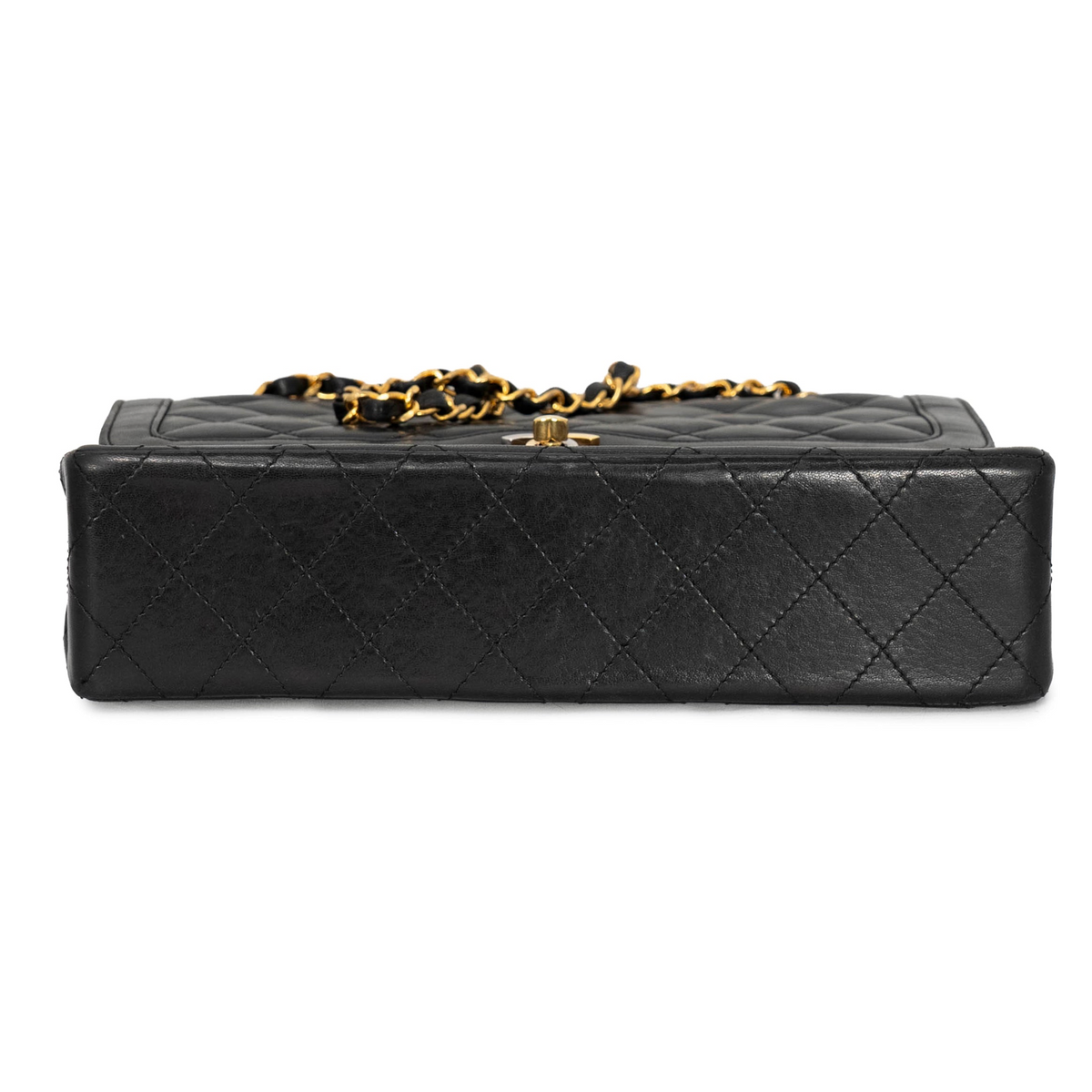 Your Bag Now Mine Chanel Matelasse black quilted leather shoulder bag with gold-tone chain strap and side view