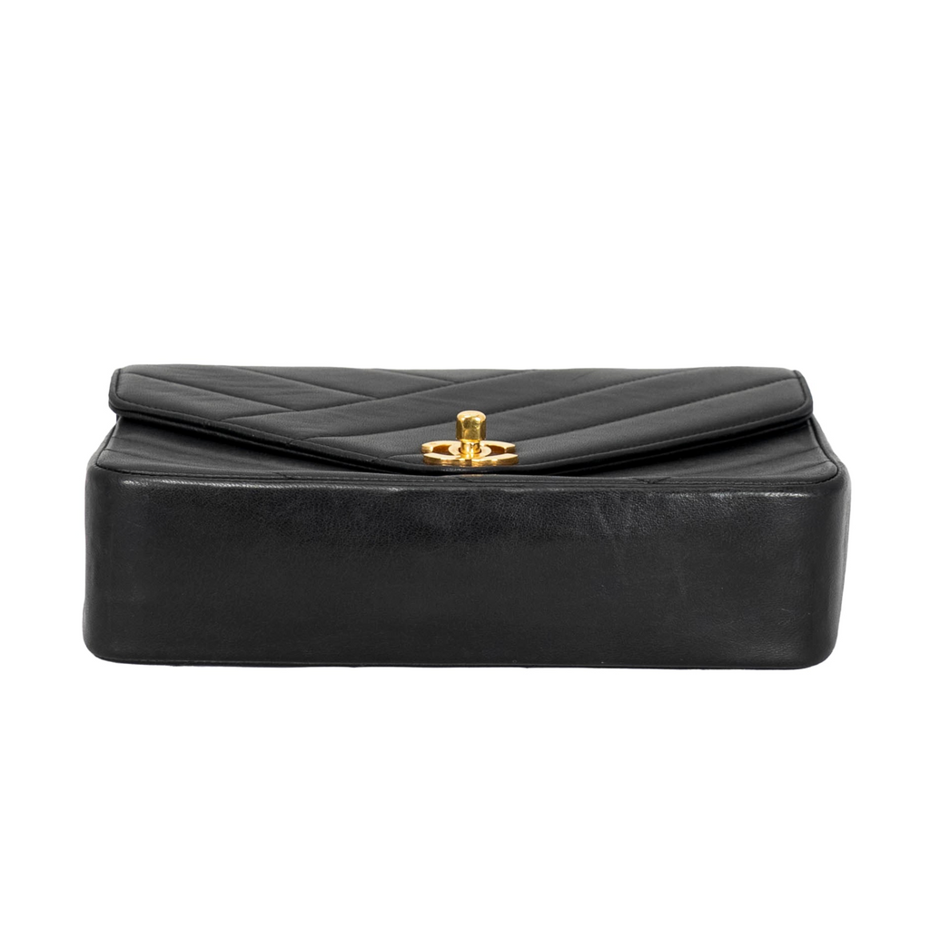 Your Bag Now Mine Chanel black chevron-quilted lambskin leather flap bag with gold-tone CC turn-lock closure