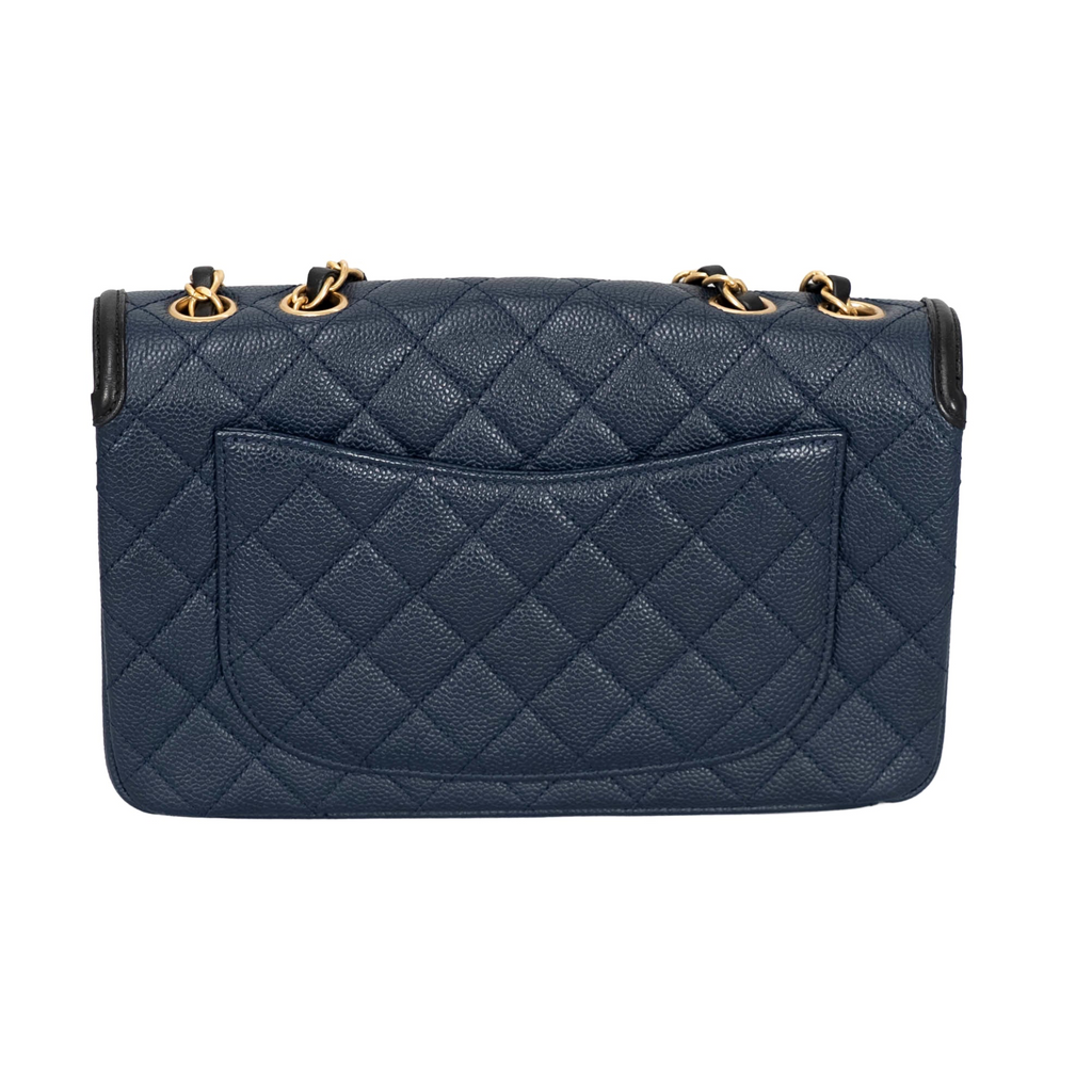 Your Bag Now Mine Chanel blue caviar leather shoulder bag with diamond quilting and gold-tone chain strap
