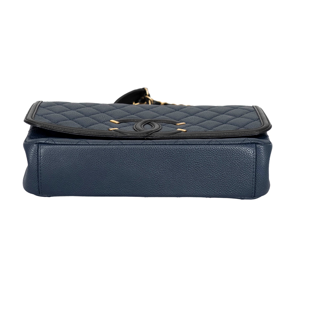 Your Bag Now Mine Chanel blue caviar leather CC Filigree shoulder bag with diamond quilting and gold hardware