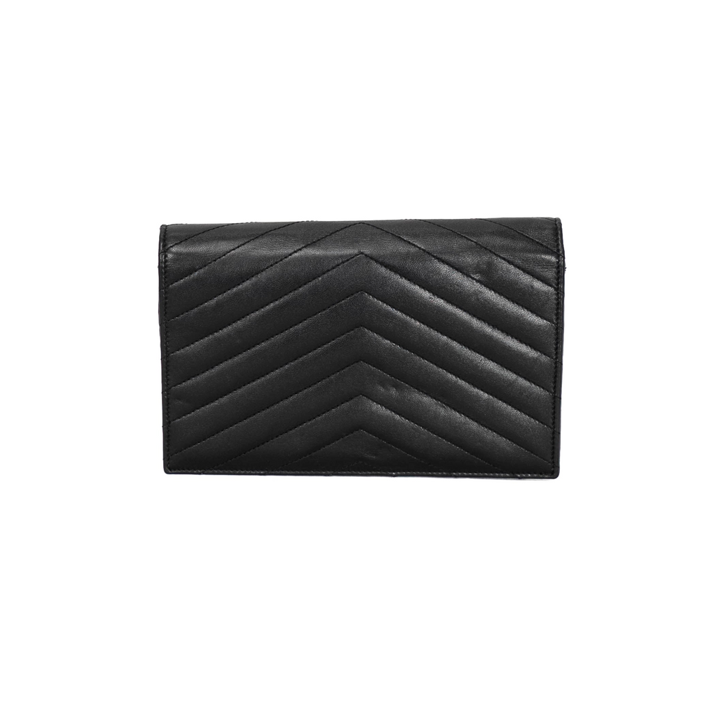 Your Bag Now Mine Saint Laurent Cassandra wallet in black leather with chevron quilting and gold YSL monogram