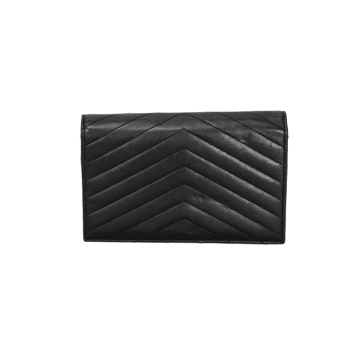 Your Bag Now Mine Saint Laurent Cassandra wallet in black leather with chevron quilting and gold YSL monogram