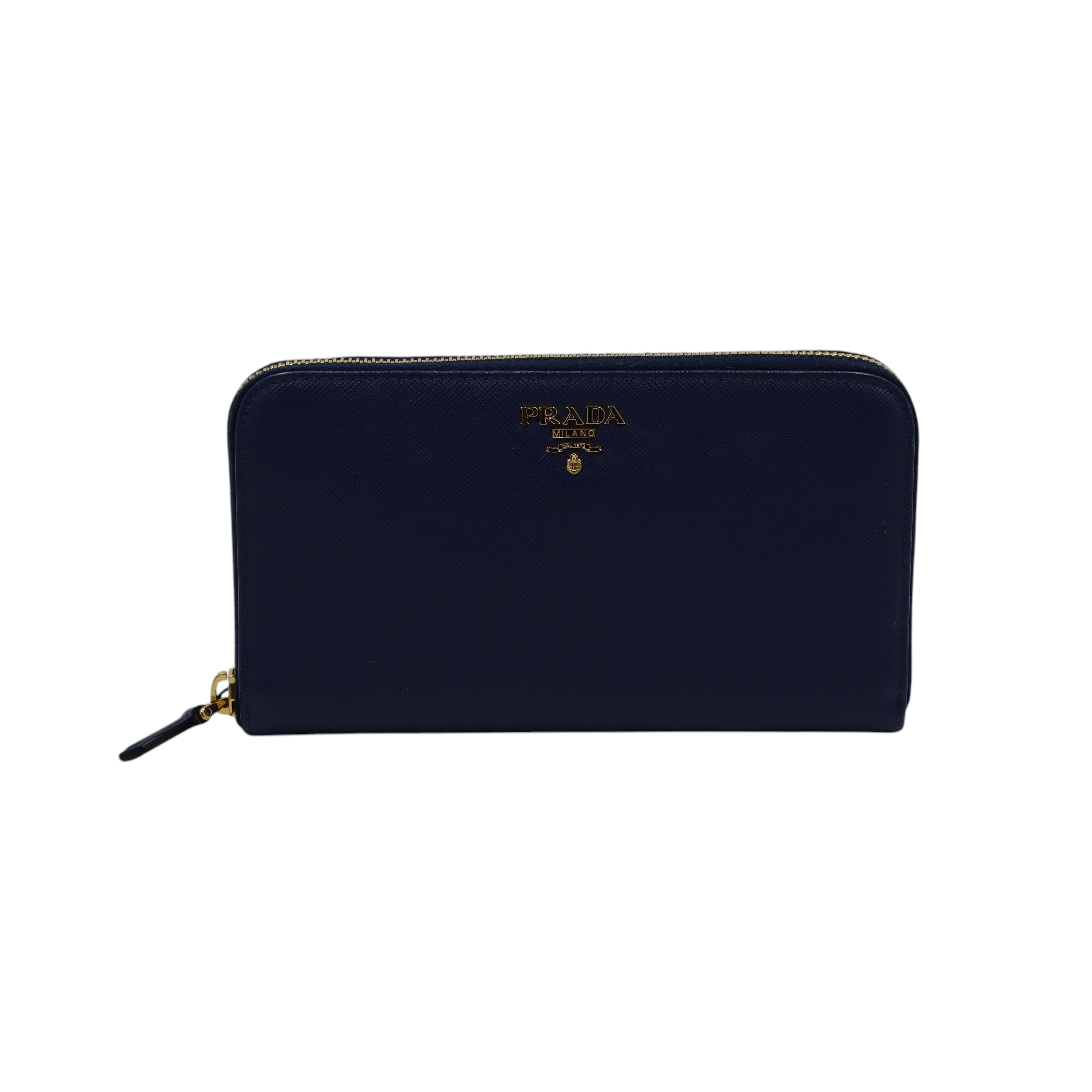 Prada - Saffiano Metal Zip Around Wallet in Baltico