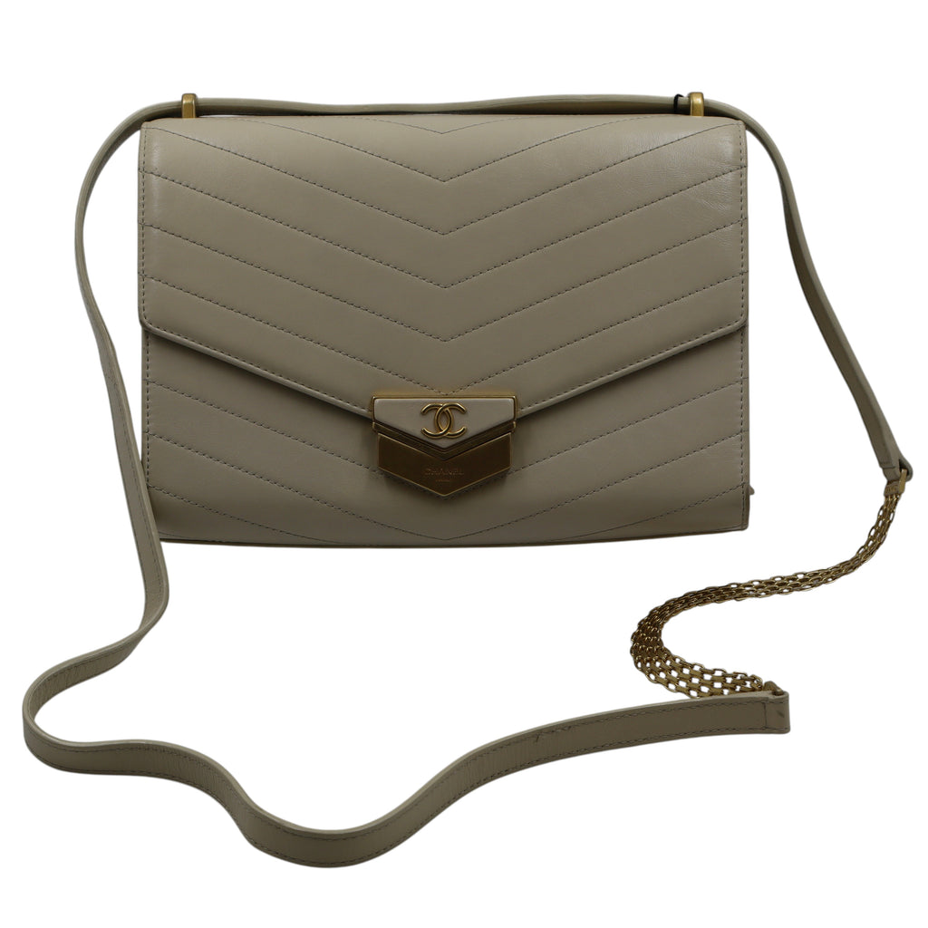 Chanel - Calfskin Chevron Quilted Large Medal Flap
