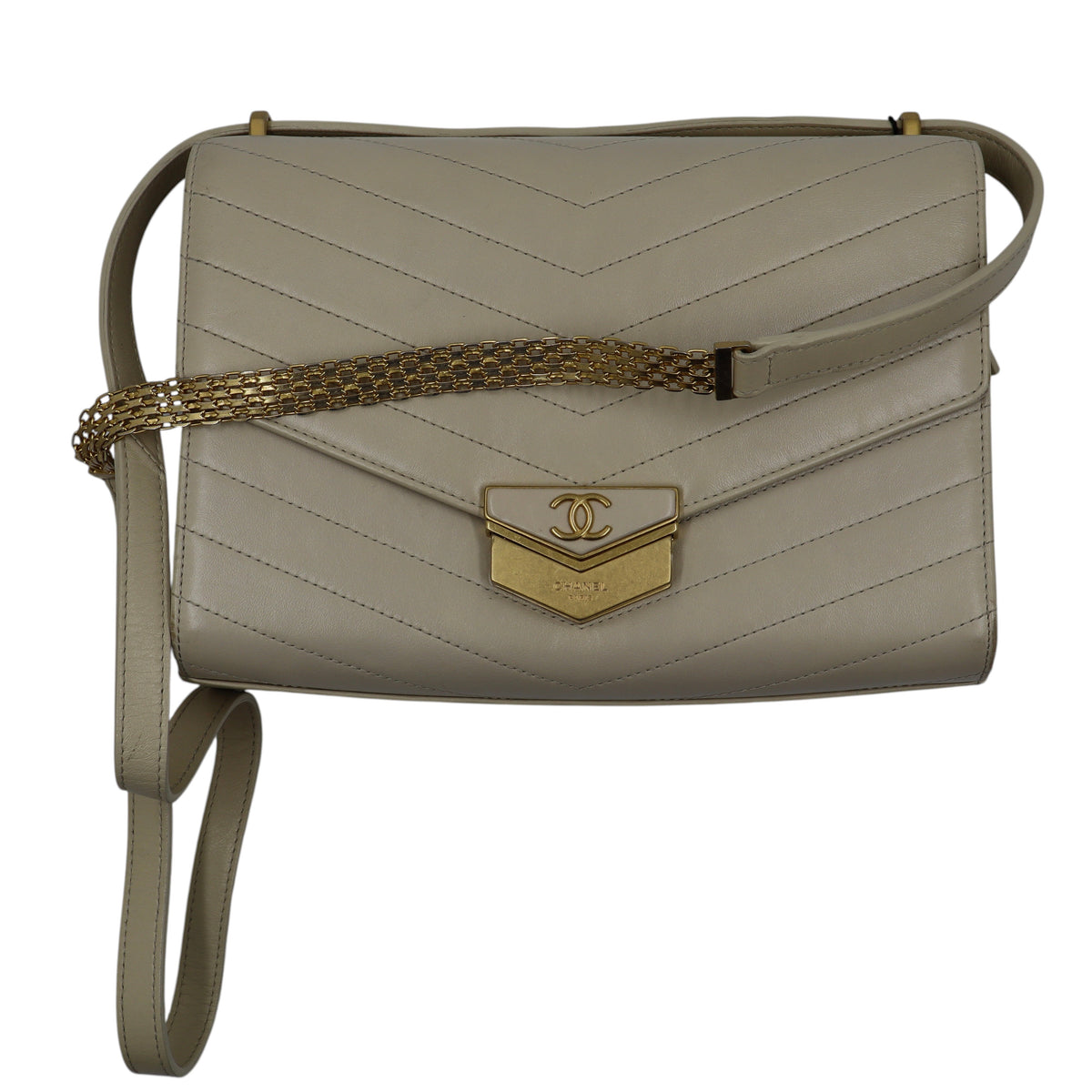 Chanel - Calfskin Chevron Quilted Large Medal Flap