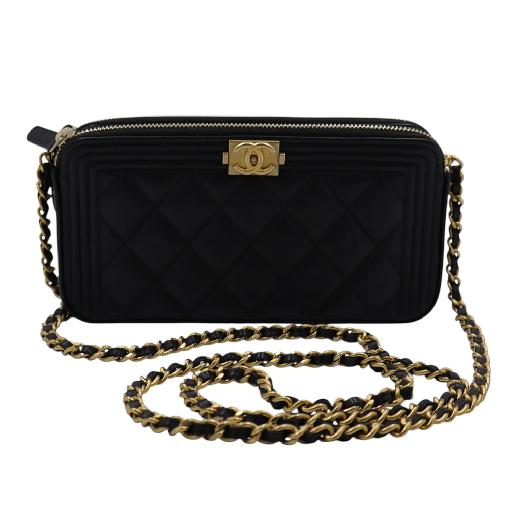 Chanel - Calfskin Quilted Small Boy Clutch with Chain