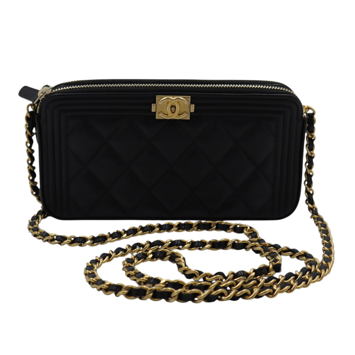Chanel - Calfskin Quilted Small Boy Clutch with Chain
