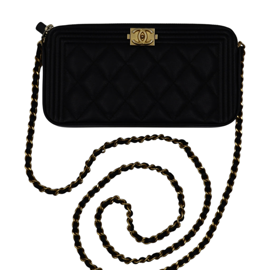 Chanel - Calfskin Quilted Small Boy Clutch with Chain