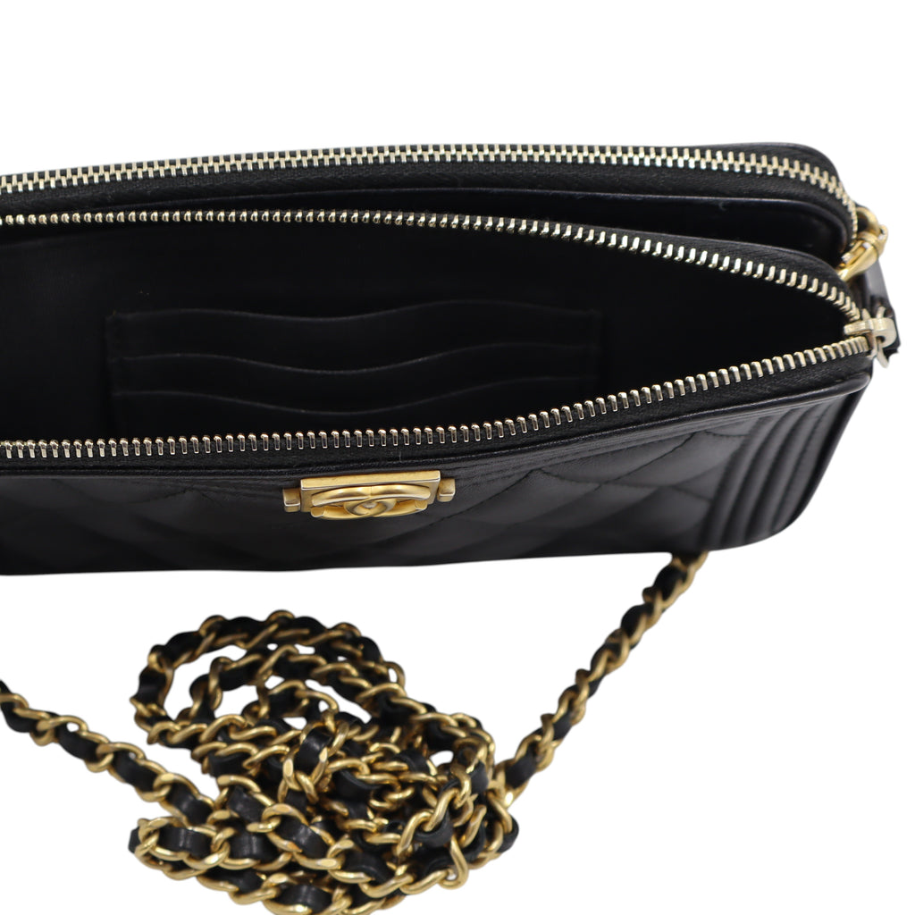 Chanel - Calfskin Quilted Small Boy Clutch with Chain