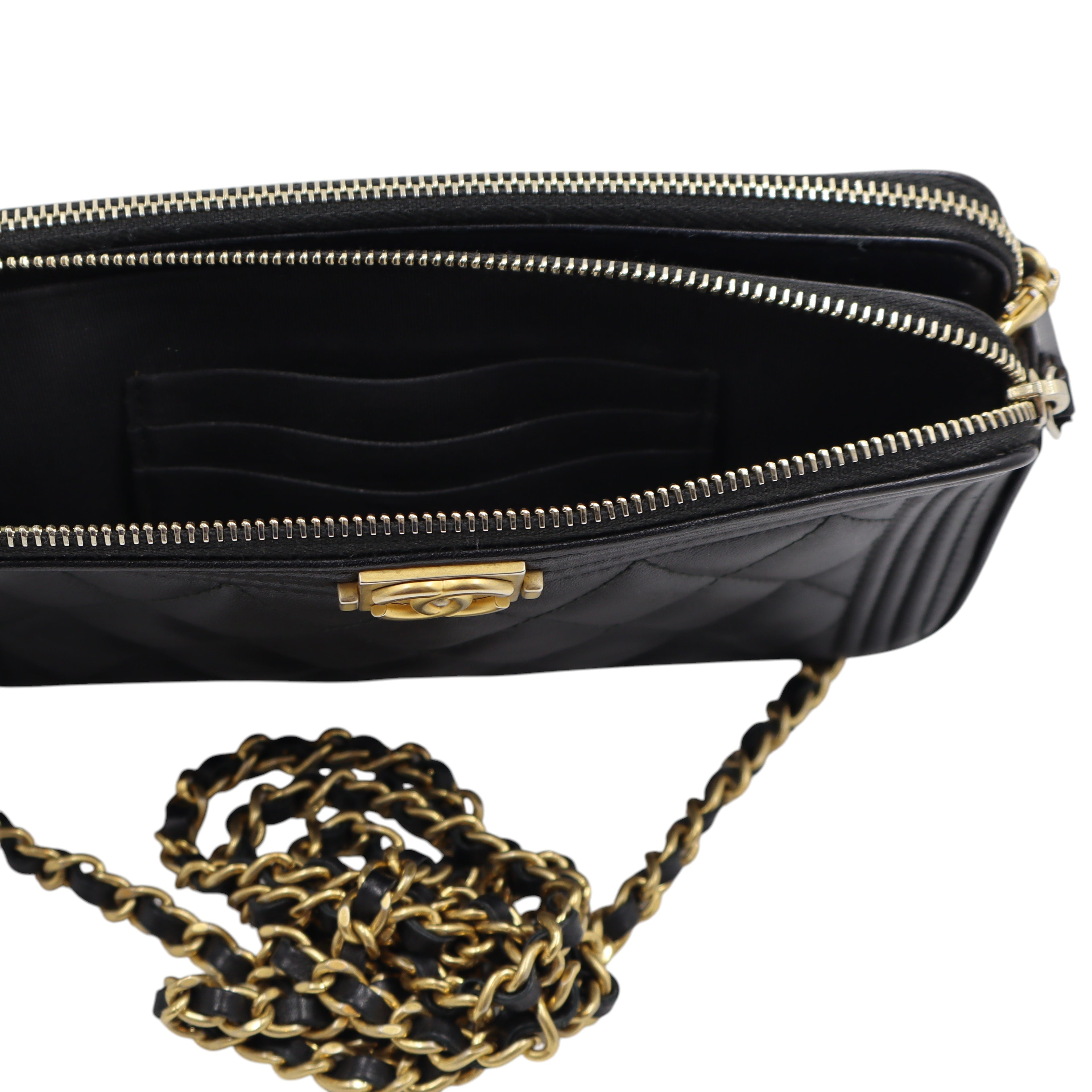 Chanel - Calfskin Quilted Small Boy Clutch with Chain
