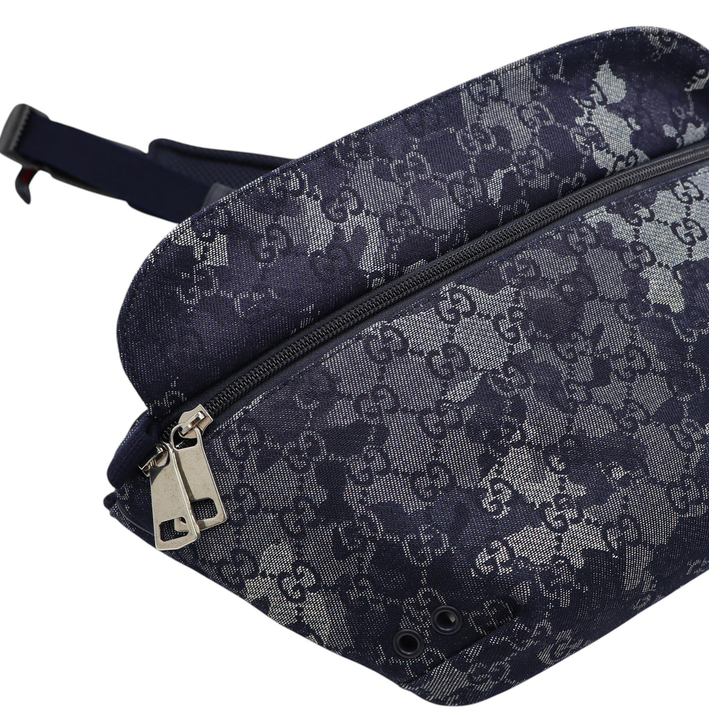 Gucci - Denim Monogram Web Belt Bag