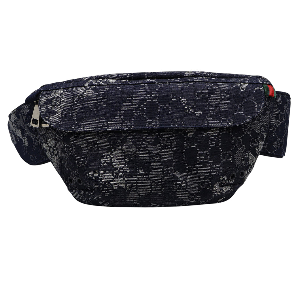 Gucci - Denim Monogram Web Belt Bag